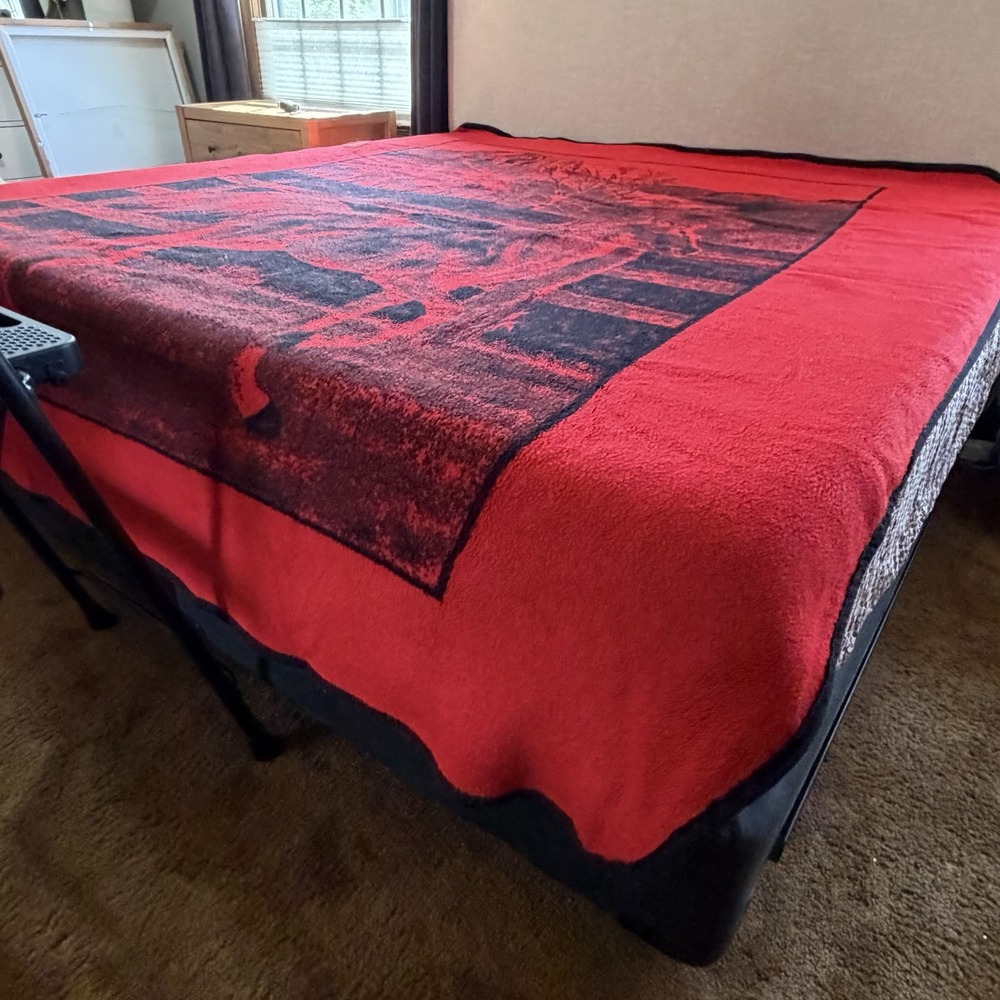 Vintage San Marcos Horse Blanket Black Red Western Ranch Throw 77x92 - Picture 4 of 7